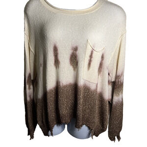 Peach Love California Women’s Brown Tie Dye Crop Sweater Size Med Grunge Chic